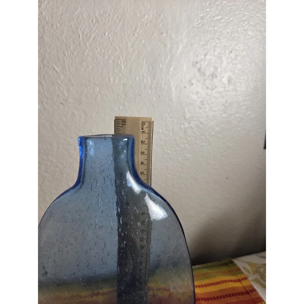 Toshichi Iwata style hand blown blue glass bottle Minimalist